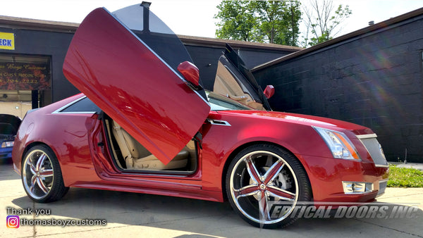 Installer | Thomas Boyz Customs | Columbus, OH | Cadillac CTS featuring Verical Doors, Inc. vertical lambo doors conversion kit.