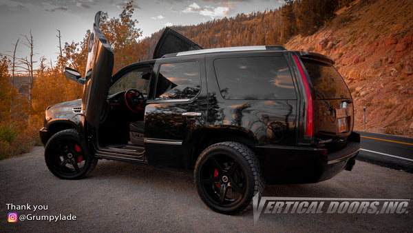 Check out Justin's @Grumpylade Cadillac Escalade from United States Virgin Islands featuring Vertical Lambo Doors Conversion Kit from Vertical Doors, Inc.