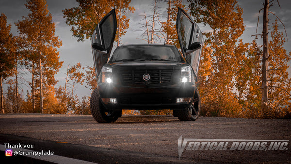 Check out Justin's @Grumpylade Cadillac Escalade from United States Virgin Islands featuring Vertical Lambo Doors Conversion Kit from Vertical Doors, Inc.