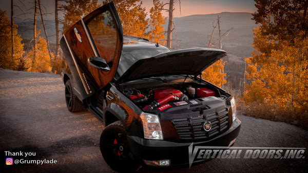 Check out Justin's @Grumpylade Cadillac Escalade from United States Virgin Islands featuring Vertical Lambo Doors Conversion Kit from Vertical Doors, Inc.