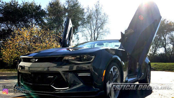 Installer | Dirty Rides Inc. | Spring Grove, IL | Chevrolet Camaro featuring Verical Doors, Inc. vertical lambo doors conversion kit.