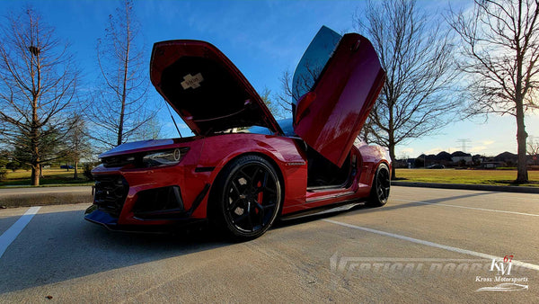 THE RED STORM Chevy Camaro from TX Showing off Vertical Doors, Inc. Vertical Lambo Doors Conversion Kit.