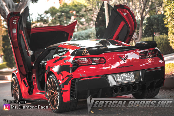 Lavanzel's badass Chevrolet Corvette C7 Grand Sport featuring Vertical Doors, Inc., vertical lambo doors conversion kit.