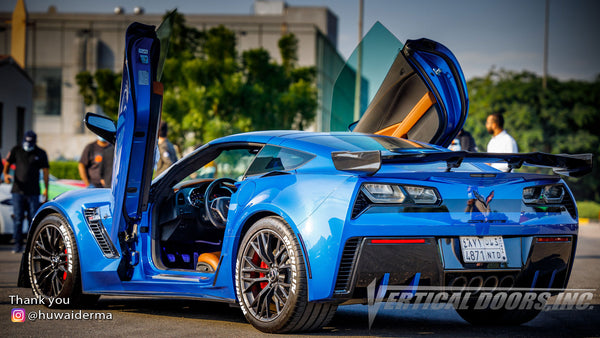 Check out Mustafa's @huwaiderma Chevrolet Corvette C7 from Saudi Arabia featuring Vertical Doors, Inc., vertical lambo door conversion kits.