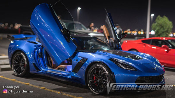 Check out Mustafa's @huwaiderma Chevrolet Corvette C7 from Saudi Arabia featuring Vertical Doors, Inc., vertical lambo door conversion kits.