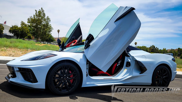 Check out Rob's Chevrolet Corvette C8 Ceramic Matrix Gray Metallic from Nevada featuring Vertical Door conversion kit by Vertical Doors, Inc. AKA "Lambo Doors"