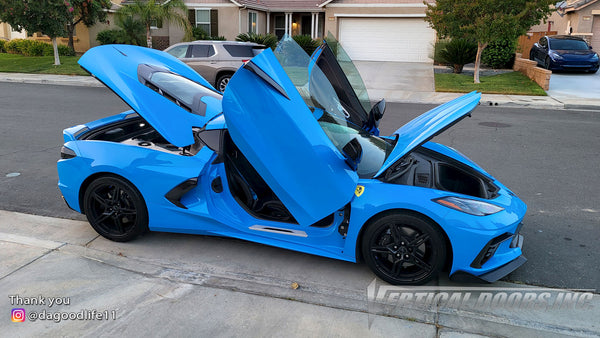 Check out Andy's @dagoodlife11 Corvette C8 from California featuring Vertical Doors, Inc., vertical lambo door conversion kit.