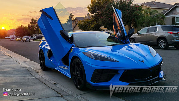 Check out Andy's @dagoodlife11 Corvette C8 from California featuring Vertical Doors, Inc., vertical lambo door conversion kit.