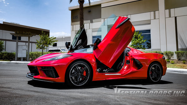 @morrisbell12021 Chevrolet Corvette C8 from California featuring Vertical Door conversion kit by Vertical Doors, Inc. AKA "Lambo Doors"