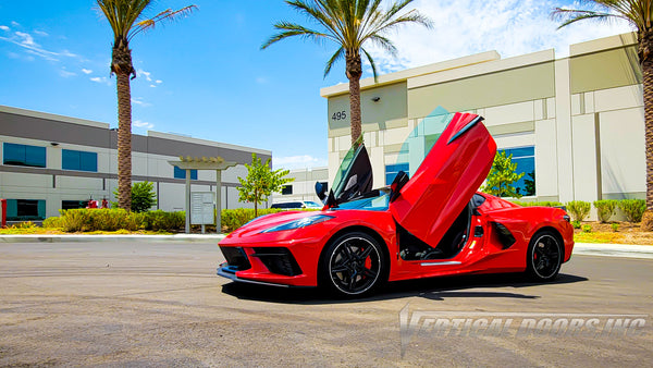 @morrisbell12021 Chevrolet Corvette C8 from California featuring Vertical Door conversion kit by Vertical Doors, Inc. AKA "Lambo Doors"