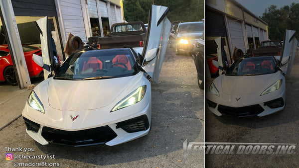 Installer | Mad Creations ATL | Atlanta, GA | Chevy Corvette C8 featuring Vertical Lambo Doors Conversion Kit by Vertical Doors, Inc.