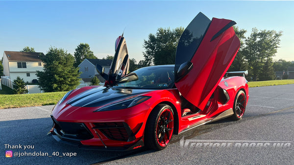 @johndolan_40_vape Corvette C8 from Pennsylvania featuring Vertical Door conversion kit by Vertical Doors, Inc. AKA "Lambo Doors"