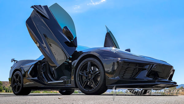 Chevrolet Corvette C8 from California featuring Vertical Door conversion kit by Vertical Doors, Inc. AKA "Lambo Doors"