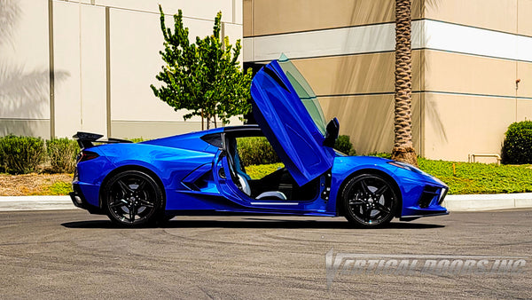 Chevrolet Corvette C8 from Nevada featuring Vertical Door conversion kit by Vertical Doors, Inc. AKA "Lambo Doors"