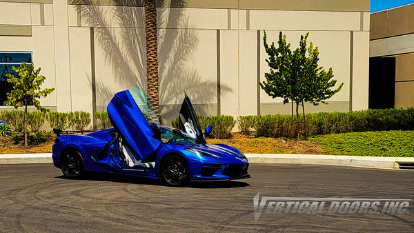 Chevrolet Corvette C8 from Nevada featuring Vertical Door conversion kit by Vertical Doors, Inc. AKA "Lambo Doors"