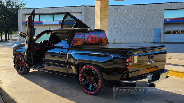 VDCCHEVYSILVER14 Check out Michael's @night_moves2018 Chevy Silverado from Texas featuring Vertical Lambo Doors Conversion Kit by Vertical Doors, Inc. #ChevroletSilverado #silverado #chevy #chevrolet #chevytrucks #VerticalDoorsInc #LamboDoors #VerticalDoors #doorconversion