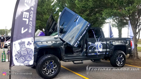 Fall Fest Car and Truck show Mocksville NC @blackwidowten8 Chevy Silverado from NC featuring Vertical Lambo Doors Conversion Kit by Vertical Doors, Inc.