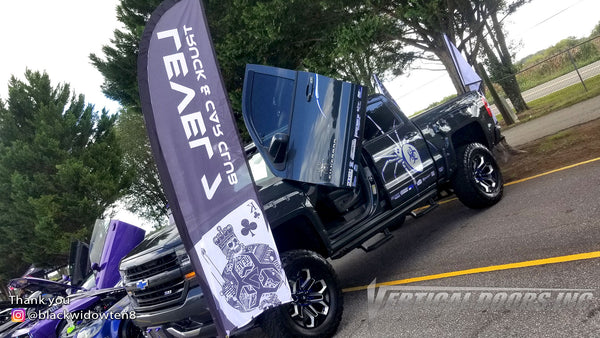 Fall Fest Car and Truck show Mocksville NC @blackwidowten8 Chevy Silverado from NC featuring Vertical Lambo Doors Conversion Kit by Vertical Doors, Inc.