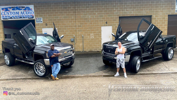 Installer | T&A CUSTOM AUDIO | Tallahassee, FL | @ta_customaudio Chevrolet Silverado 2014-2018 Lambo Door Conversion Kit by Vertical Doors Inc.