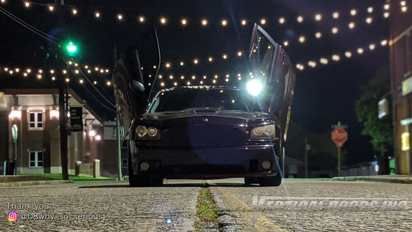 Check out Brandon's @08why_so_serious Dodge Charger from Arkansas featuring Vertical Doors, Inc., vertical lambo doors conversion kit.