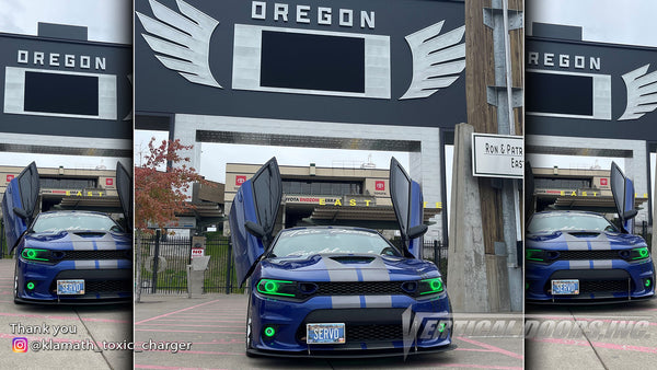 @klamath_toxic_charger Dodge Charger from Oregon featuring Vertical Lambo Doors Conversion Kit from Vertical Doors, Inc.