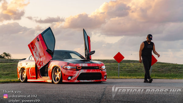 Tyler's @dreamscat392 Dodge Charger from Florida featuring Vertical Lambo Doors Conversion Kit from Vertical Doors, Inc.