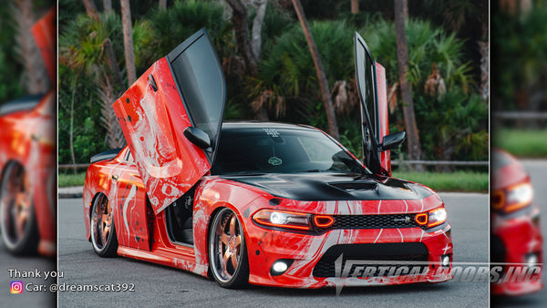 Check out Tyler's @dreamscat392 Dodge Charger from Florida featuring Vertical Lambo Doors Conversion Kit from Vertical Doors, Inc.