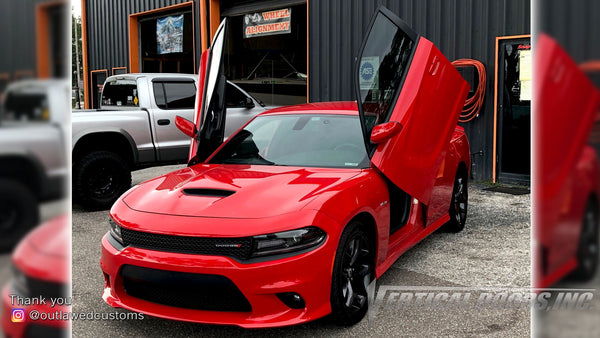 Installer | Outlawed Customs | Clearwater, FL | Dodge Charger with Vertical Doors, Inc., vertical lambo door conversion kit.