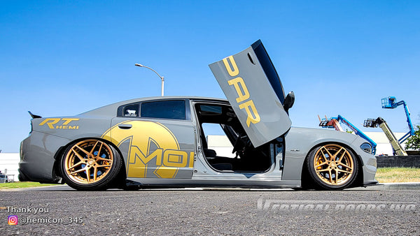 Check out Arick's @hemicon_345 Dodge Charger from California featuring vertical lambo doors conversion kit from Vertical Doors, Inc.