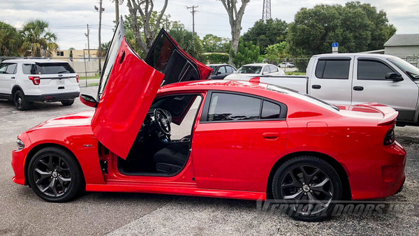 Installer | Outlawed Customs | Clearwater, FL | Dodge Charger featuring Vertical Door conversion kit by Vertical Doors, Inc. AKA "Lambo Doors"