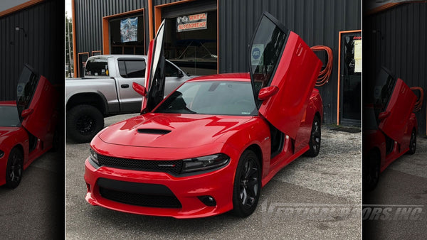 Installer | Outlawed Customs | Clearwater, FL | Dodge Charger featuring Vertical Door conversion kit by Vertical Doors, Inc. AKA "Lambo Doors"