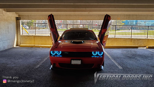 Check out Chris @mango3ninety2 Dodge Challenger from Ontario Canada featuring Lambo Door Conversion Kit by Vertical Doors Inc.