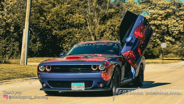 Check out @challygang_shawng Dodge Challenger from Chicago, IL featuring Vertical Doors, Inc. door conversion kit. AKA "Lambo Doors"