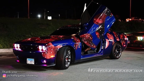 Check out @challygang_shawng Dodge Challenger from Chicago, IL featuring Vertical Doors, Inc. door conversion kit. AKA "Lambo Doors"