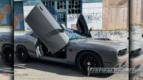 Check out Carl's @Bigshaky_392 Dodge Challenger from California featuring Vertical Doors, Inc., Vertical Lambo Doors Conversion Kits.