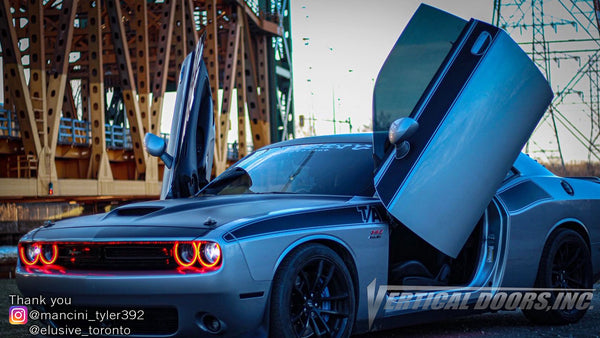 Check out Tyler's @mancini_tyler392 Dodge Challenger from Toronto, Canada featuring Lambo Door Conversion Kit by Vertical Doors Inc.