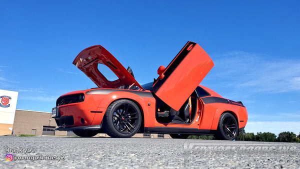 Check out Chris @mango3ninety2 Dodge Challenger from Ontario Canada featuring Lambo Door Conversion Kit by Vertical Doors Inc