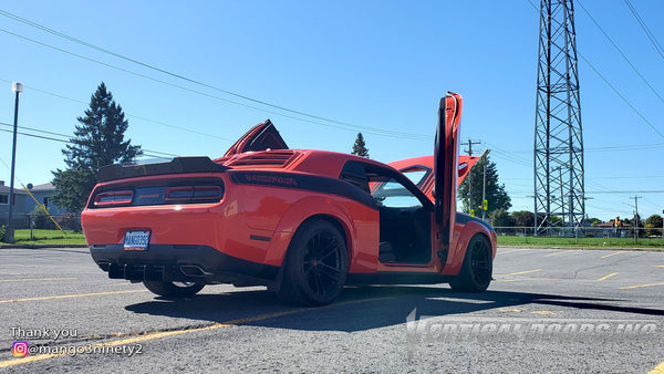 Check out Chris @mango3ninety2 Dodge Challenger from Ontario Canada featuring Lambo Door Conversion Kit by Vertical Doors Inc