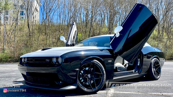 Check out Becky's @vixen19rt Dodge Challenger from Tennessee featuring Vertical Doors, Inc., Vertical Lambo Doors Conversion Kits.