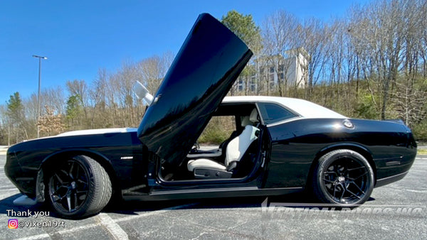 Check out Becky's @vixen19rt Dodge Challenger from Tennessee featuring Vertical Doors, Inc., Vertical Lambo Doors Conversion Kits.