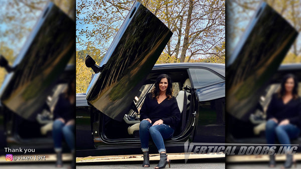 Check out Becky's @vixen19rt Dodge Challenger from Tennessee featuring Vertical Doors, Inc., Vertical Lambo Doors Conversion Kits.