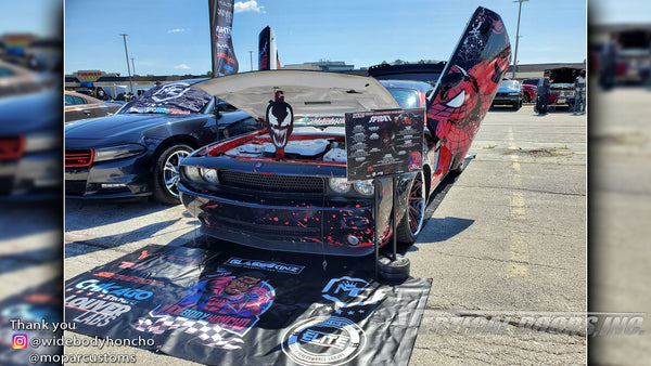 Chad's @widebodyhoncho Dodge Challenger from Chicago featuring Vertical Doors, Inc., Vertical Lambo Doors Conversion Kits.