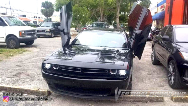 Check out Pro Auto Sound Miami Dodge Challenger featuring Verical Doors, Inc. vertical lambo door conversion kit.