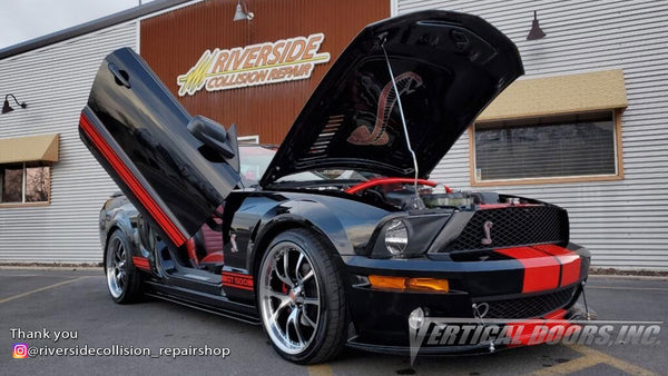 Installer | Riverside Collision Repair | Provo, Utah | Ford Mustang featuring Vertical Lambo Doors Conversion Kit from Vertical Doors, Inc.