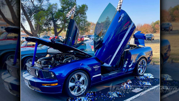 @douglaswilliams3308 Ford Mustang GT Convertible from California featuring Door conversion kit by Vertical Doors, Inc. AKA "Lambo Doors"