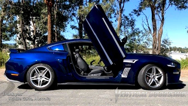 Check out Achille's Ford Mustang from Queensland, Australia featuring Vertical Lambo Doors Conversion Kit from Vertical Doors, Inc.