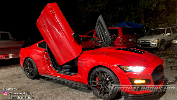 Installer | Mad Creations ATL | Atlanta, GA | Ford Mustang Shelby GT500 featuring Vertical Lambo Doors Conversion Kit by Vertical Doors, Inc.