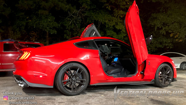 Installer | Mad Creations ATL | Atlanta, GA | Ford Mustang Shelby GT500 featuring Vertical Lambo Doors Conversion Kit by Vertical Doors, Inc.