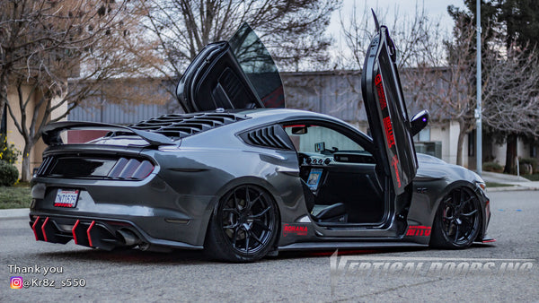 Check out Juan's @Kr8z_s550 Ford Mustang from California featuring Vertical Lambo Doors Conversion Kit from Vertical Doors, Inc.
