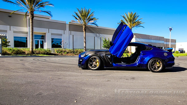 Ford Mustang from California, featuring Vertical Door conversion kit by Vertical Doors, Inc. AKA "Lambo Doors"